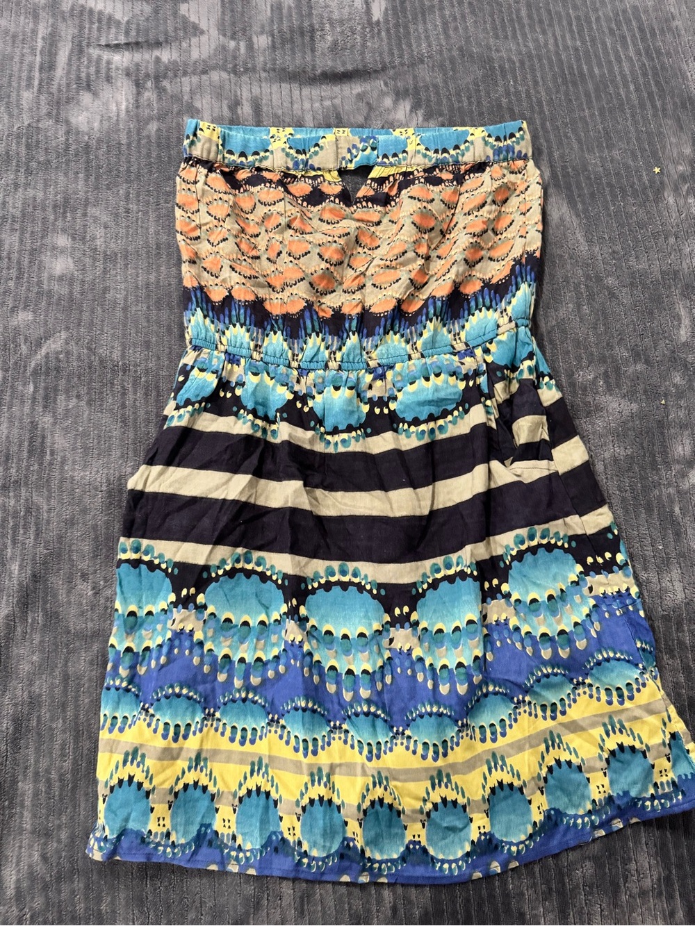 Angie Strapless Mini Skirt - Turquoise, Navy & Yellow